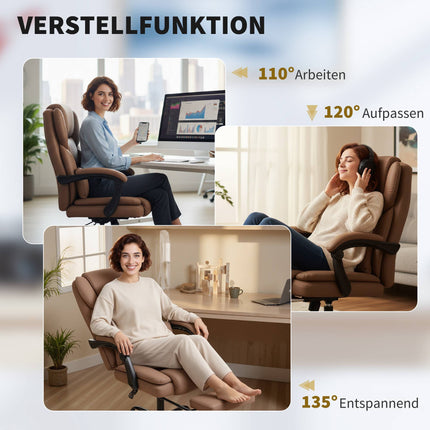 Office Chair with Pet-Friendly Leather, Footrest, Adjustable, Brown