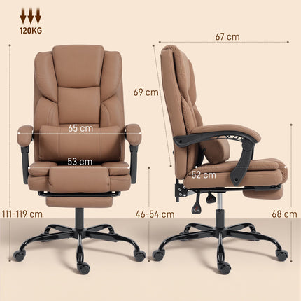 Office Chair with Pet-Friendly Leather, Footrest, Adjustable, Brown