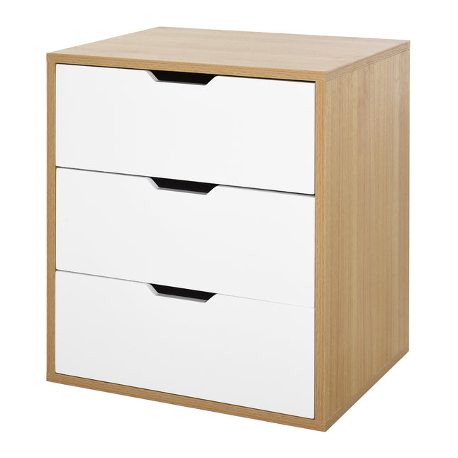 Büro-Rollcontainer, 3 Schubladen, weiß/natur, 55x45x65,5 cm