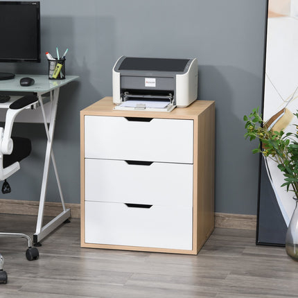 Büro-Rollcontainer, 3 Schubladen, weiß/natur, 55x45x65,5 cm