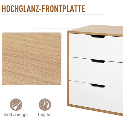 Büro-Rollcontainer, 3 Schubladen, weiß/natur, 55x45x65,5 cm