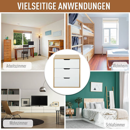 Büro-Rollcontainer, 3 Schubladen, weiß/natur, 55x45x65,5 cm