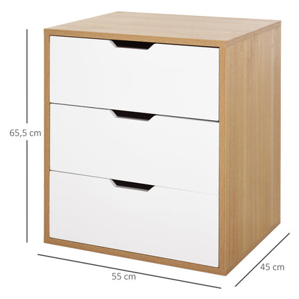 Büro-Rollcontainer, 3 Schubladen, weiß/natur, 55x45x65,5 cm