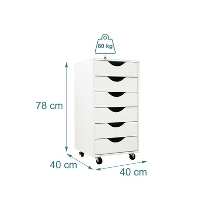 Office Drawer Unit with 6 Drawers, Mobile & Locking