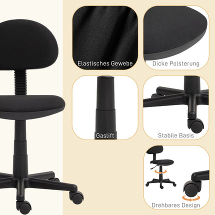 Bürostuhl, niedrige Rückenlehne, ohne Armlehnen, drehbar, schwarz