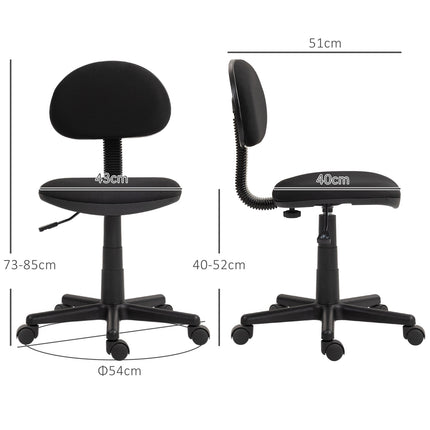 Bürostuhl, niedrige Rückenlehne, ohne Armlehnen, drehbar, schwarz