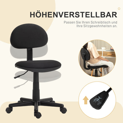 Bürostuhl, niedrige Rückenlehne, ohne Armlehnen, drehbar, schwarz