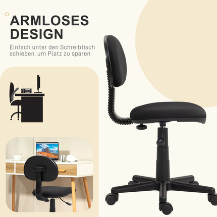 Bürostuhl, niedrige Rückenlehne, ohne Armlehnen, drehbar, schwarz