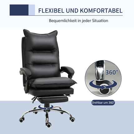 Schwarzer Bürostuhl aus Kunstleder mit verstellbarer Fußstütze