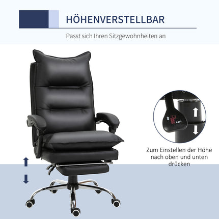 Schwarzer Bürostuhl aus Kunstleder mit verstellbarer Fußstütze