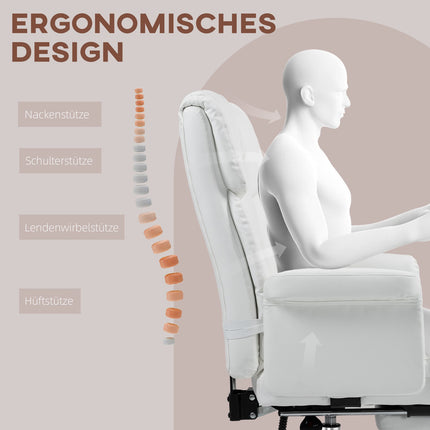 Ergonomischer weißer Bürostuhl, mit Neigungs- und Drehfunktion, Lordosenstütze