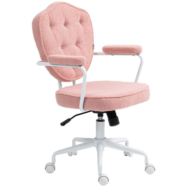 Ergonomischer pinker Bürostuhl, Teddy-Fleece, höhenverstellbar