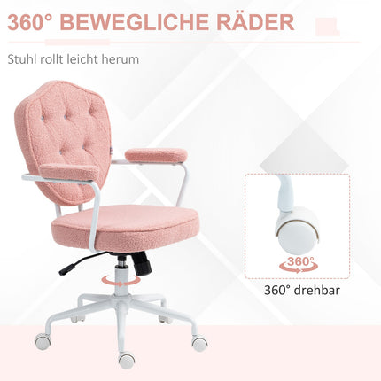 Ergonomická růžová kancelářská židle, Teddy Fleece, výškově nastavitelná