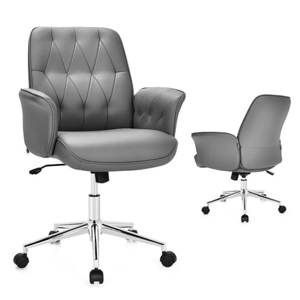 Kancelářská židle z umělé kůže, ergonomická, výškově nastavitelná otočná židle, šedá