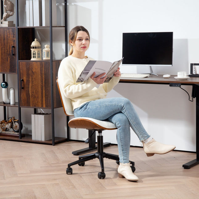Weißer Bürostuhl aus Kunstleder, höhenverstellbar