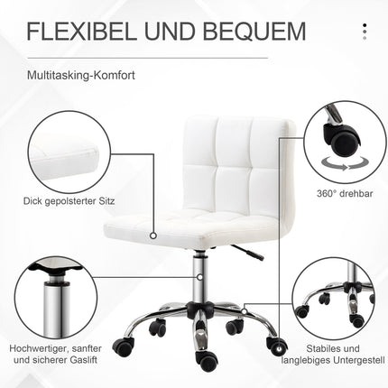 Bürostuhl, Drehstuhl, Kunstleder, Stahlgestell, 5 Rollen, gepolstert, weiß