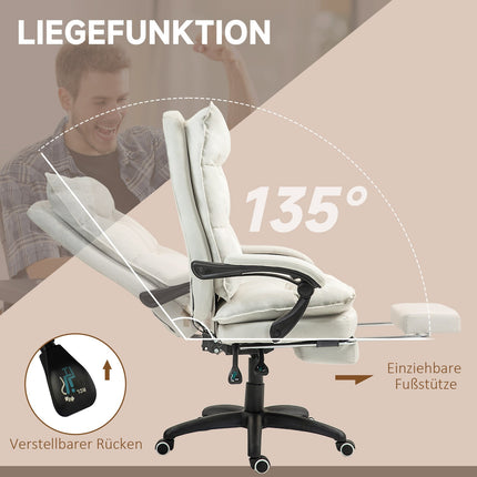 Ergonomischer Bürostuhl, Massage & Liegefunktion, Cremeweiß