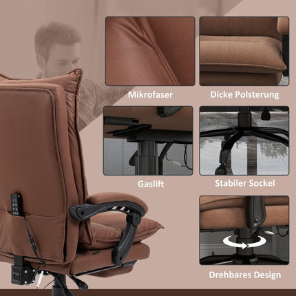 Ergonomická kancelářská židle s masáží, sklopení 155° – hnědá