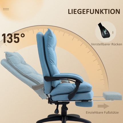 Ergonomischer Massage-Bürostuhl mit Neigungsfunktion & Fußstütze, blau