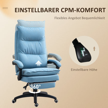 Ergonomischer Massage-Bürostuhl mit Neigungsfunktion & Fußstütze, blau