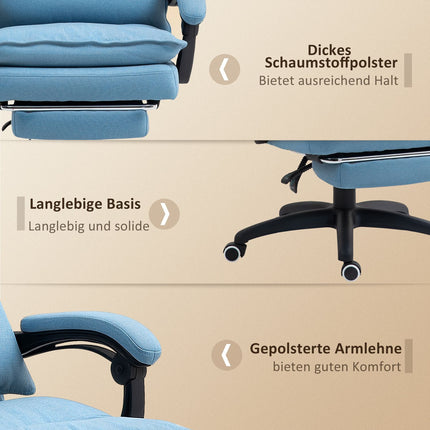 Ergonomischer Massage-Bürostuhl mit Neigungsfunktion & Fußstütze, blau