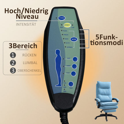 Ergonomischer Massage-Bürostuhl mit Neigungsfunktion & Fußstütze, blau