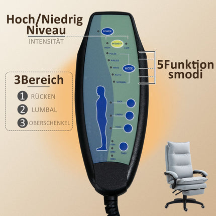 Ergonomischer Bürostuhl mit Massage- und Neigefunktion, hellgrau