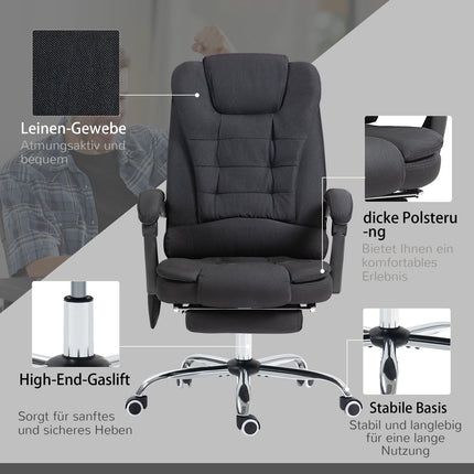 Ergonomischer Massage-Bürostuhl, neigbar mit Fußstütze, schwarz