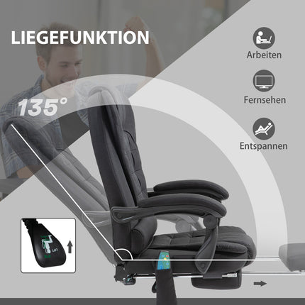 Ergonomischer Massage-Bürostuhl, neigbar mit Fußstütze, schwarz