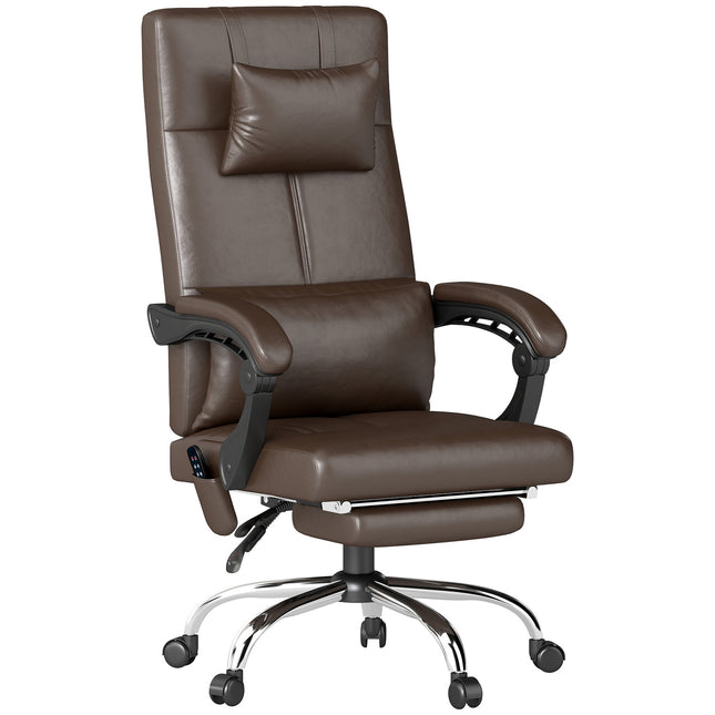 Bürostuhl mit Massagefunktion, ergonomischer Schreibtischstuhl mit Liegefunktion, Kopfstütze, höhenverstellbar, braun