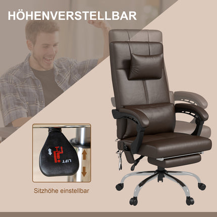 Kancelářská židle s masážní funkcí, ergonomická s polohovací funkcí, opěrka hlavy, výškově nastavitelná, hnědá