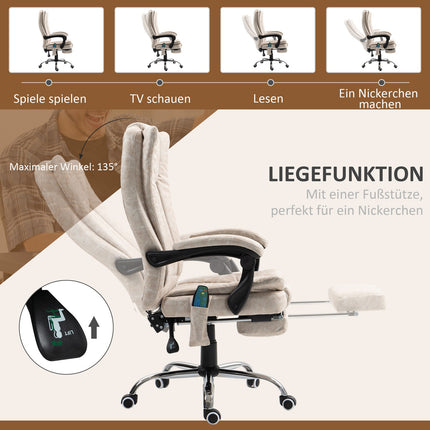 Ergonomischer Massage-Bürostuhl, neigbar & beheizt, Cremeweiß