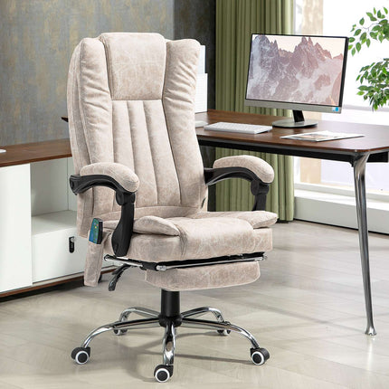 Ergonomischer Massage-Bürostuhl, neigbar & beheizt, Cremeweiß