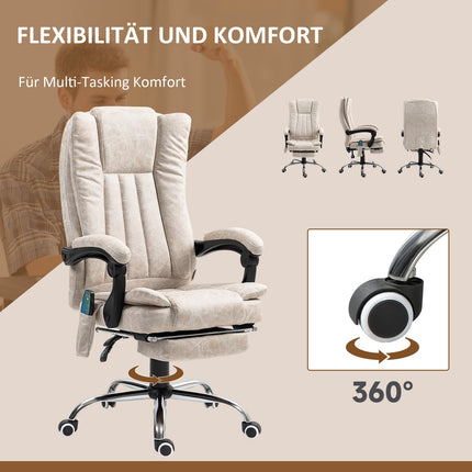 Ergonomischer Massage-Bürostuhl, neigbar & beheizt, Cremeweiß