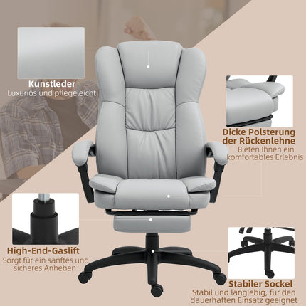 Ergonomischer Bürostuhl mit Massage, Neigung, Fußstütze, Grau