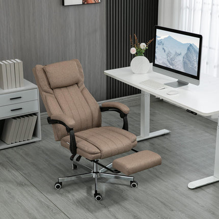 Bürostuhl mit Massagefunktion, Liegefunktion und Fußstütze, braunes Leinen