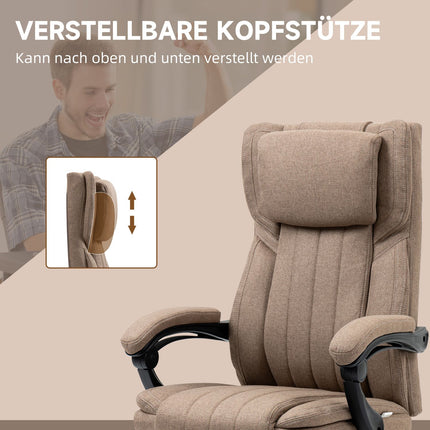 Bürostuhl mit Massagefunktion, Liegefunktion und Fußstütze, braunes Leinen