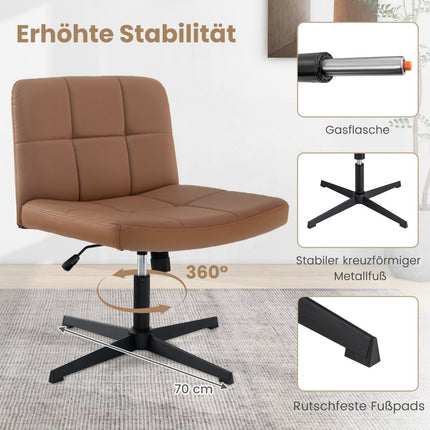 Bürostuhl ohne Armlehnen Schreibtischstuhl mit breiter Sitzfläche &amp; Wippfunktion Kunstleder fürs Homeoffice Braun