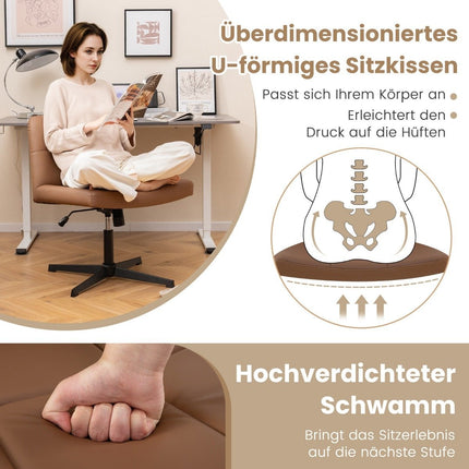 Bürostuhl ohne Armlehnen Schreibtischstuhl mit breiter Sitzfläche &amp; Wippfunktion Kunstleder fürs Homeoffice Braun