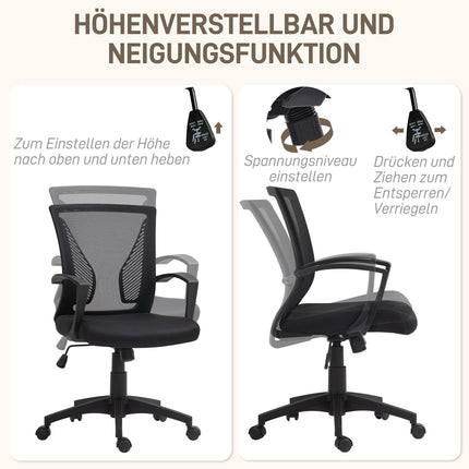 Schwarzer Bürodrehstuhl mit Neigefunktion, 120 kg Tragkraft
