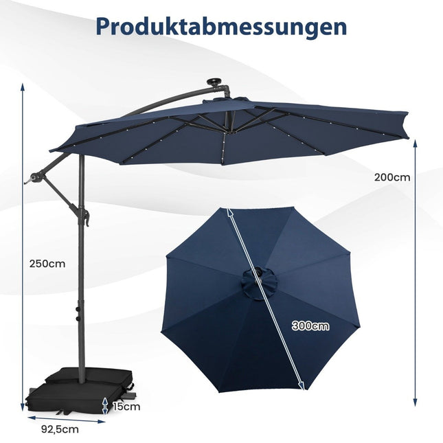 Ampelschirm 300cm, Solar-LED, UV-Schutz