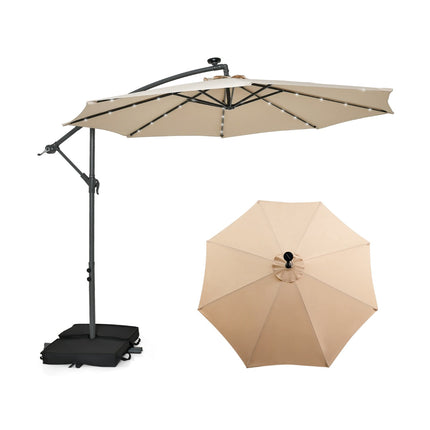 Offset Patio Umbrella 300cm with Solar LED Lights, Beige