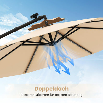 Offset Patio Umbrella 300cm with Solar LED Lights, Beige