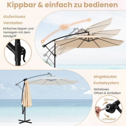 Offset Patio Umbrella 300cm with Solar LED Lights, Beige