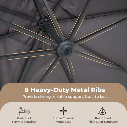 Offset Patio Umbrella, 300x390 cm, Grey, Crank Lift