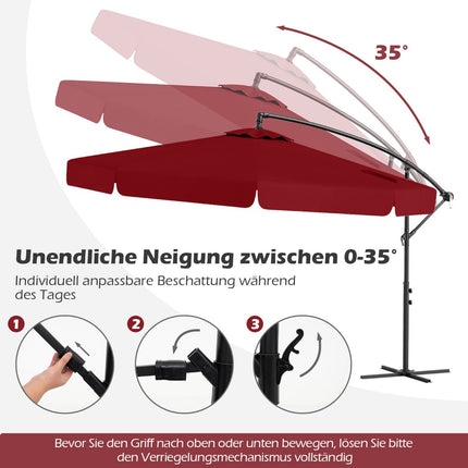 Ampelschirm 305 cm mit Schutzhülle, Kurbel, Rot