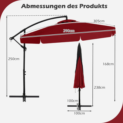 Ampelschirm 305 cm mit Schutzhülle, Kurbel, Rot