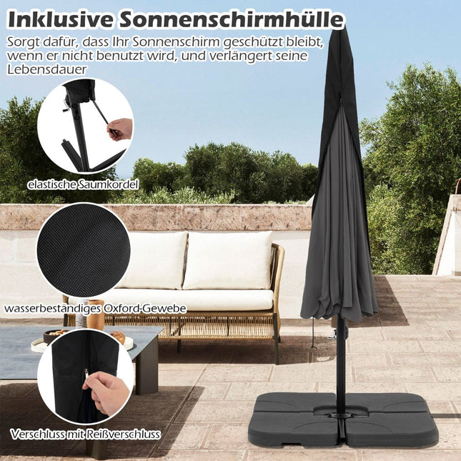 Ampelschirm 305 cm mit Schutzhülle und Kurbel, Grau