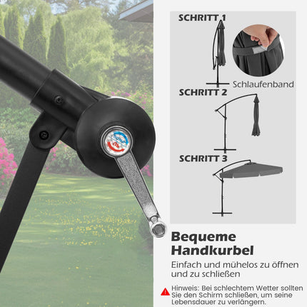 Ampelschirm 305 cm mit Schutzhülle und Kurbel, Grau