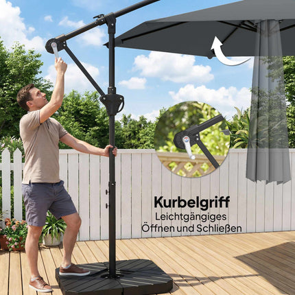 Offset Patio Umbrella, 3m, Dark Grey, UPF 30+ Protection
